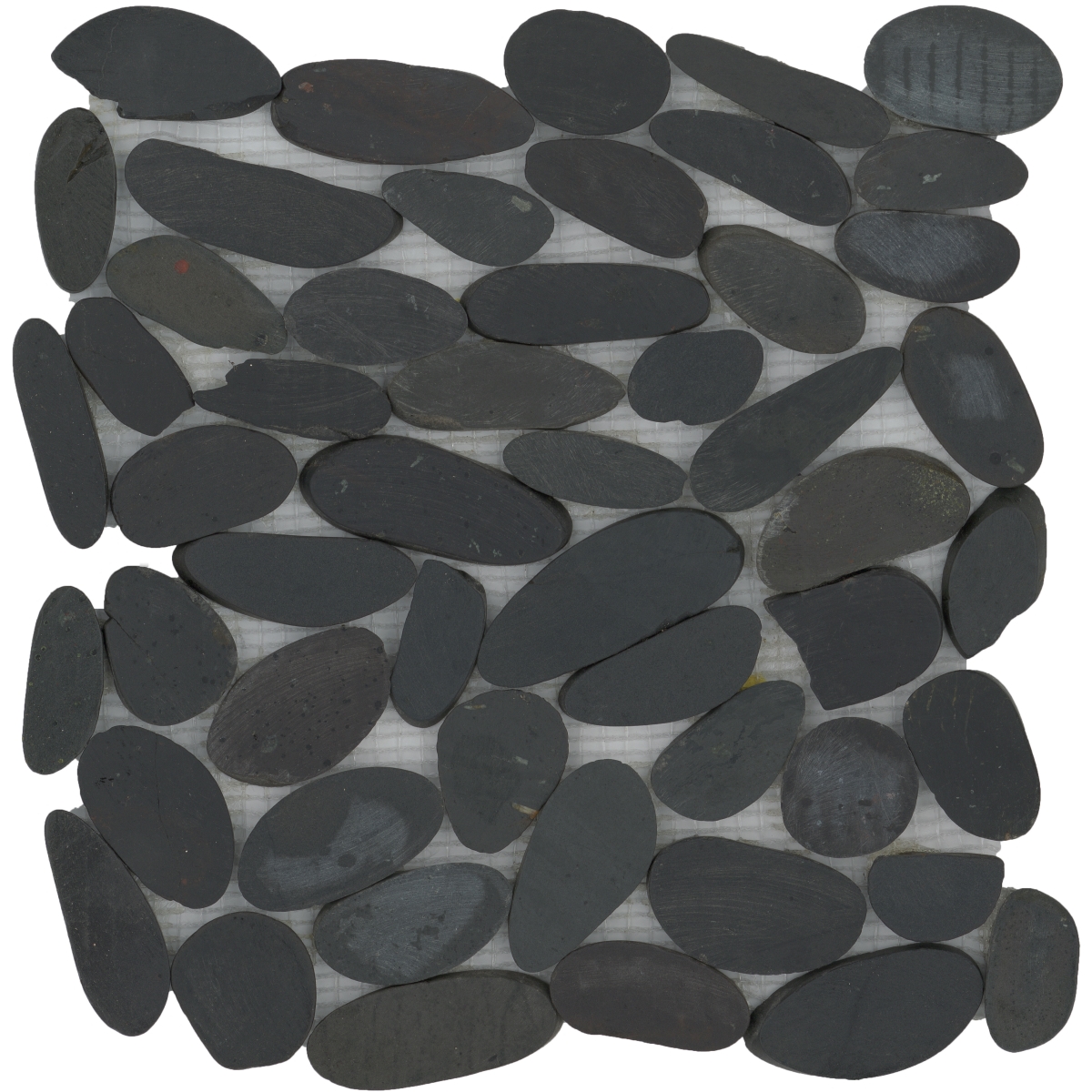 Rivera Pebble Flat Mosaic in green and natural tones, honed finish, 12x12 square pebble tile